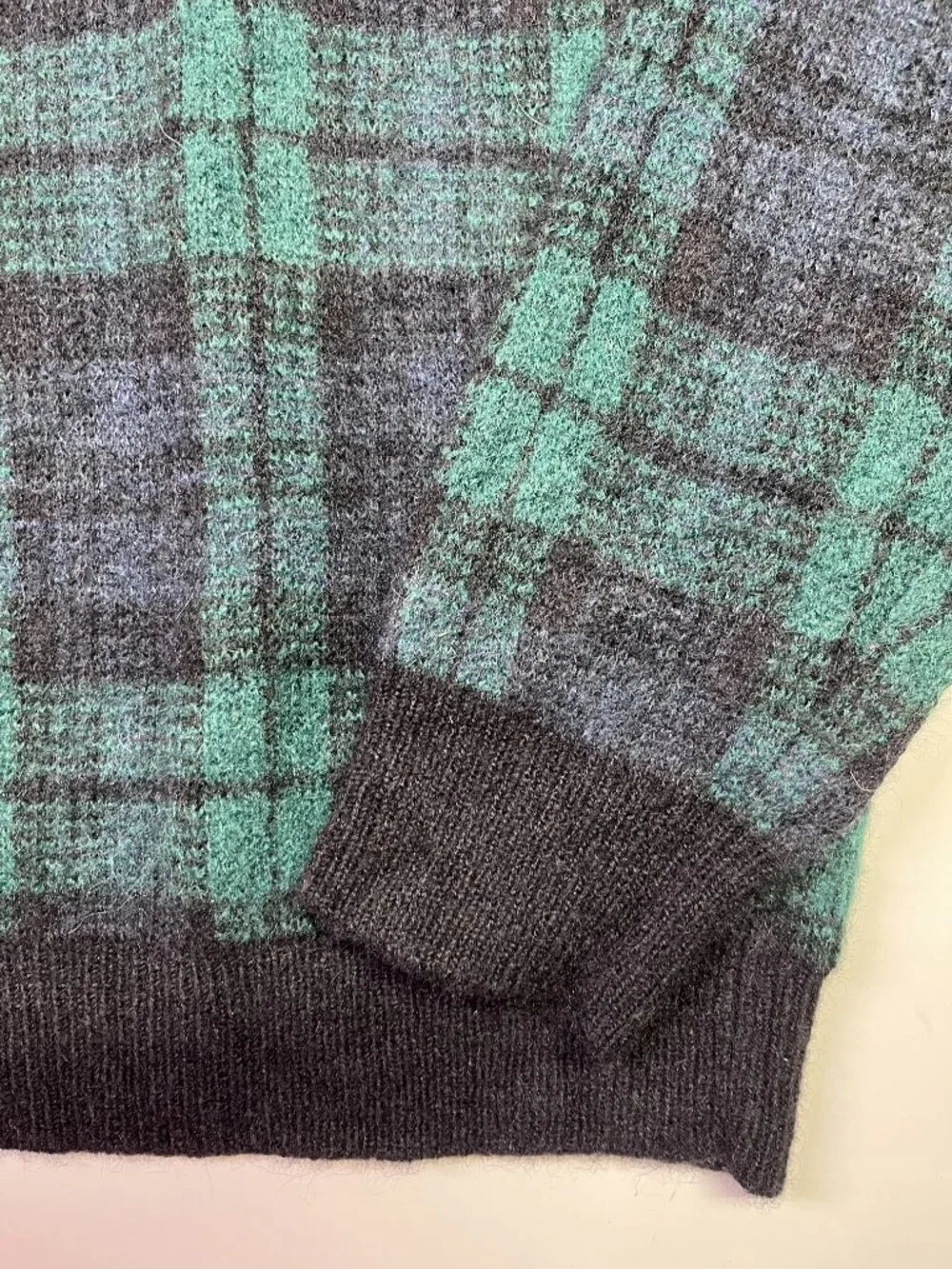 J. Crew Men's XL Fuzzy Knit Sweater Alpaca Plaid Blue Black Green